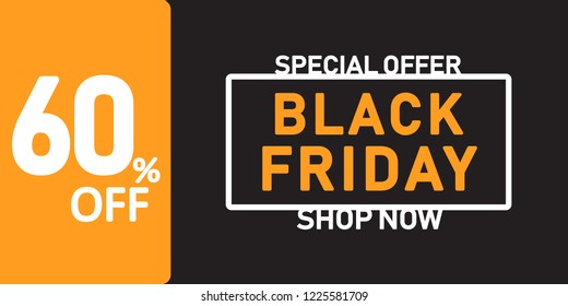 Black friday discount card 60%. Special offer slide. Vector 
flyer illustration.