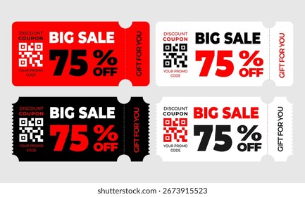 Black Friday Set de Cupón con descuento: 75% de descuento en boletos de venta en rojo, negro, blanco