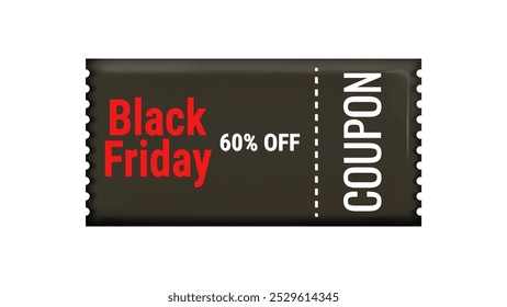 Black Friday Discount Coupons voucher in 3d. Special offer. Online store design promotion marketing. Isolated element. Vector illustration.