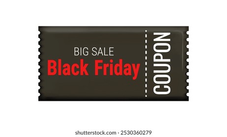 Black Friday Discount Coupons voucher in 3d. Black and red color. Online store design promotion marketing. Isolated element. Vector illustration.