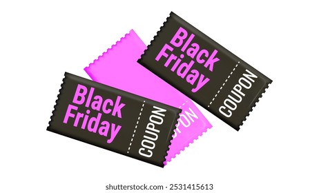 Black Friday Discount Coupons voucher in 3d. Gift coupon. Online store design promotion marketing. Isolated element. Vector illustration.