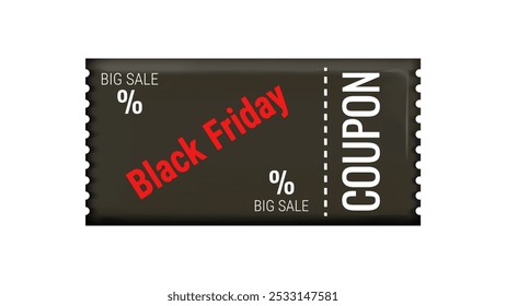 Black Friday Discount Coupons voucher in 3d. Savings with discounts. Online store design promotion marketing. Isolated element. Vector illustration.