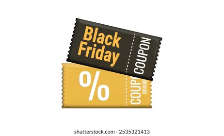 Black Friday Discount Coupons voucher in 3d. Gift coupon. Online store design promotion marketing. Isolated element. Vector illustration.