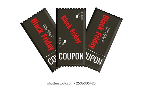 Black Friday Discount Coupons voucher in 3d. Gift coupon. Online store design promotion marketing. Isolated element. Vector illustration.