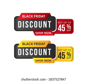 black friday discount element banner design template use horizontal rectangle layout. two variant are black red and black yellow gradient. 