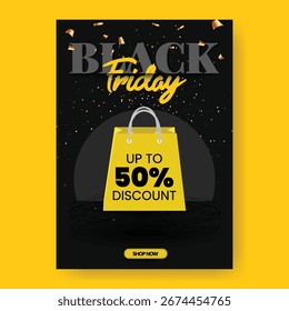 Plantilla editable con bolso de compras en el podio 3D, venta de Productos y moda, promociones minoristas, concepto de oferta especial, folleto, diseño de folletos y gráficos de eventos de venta