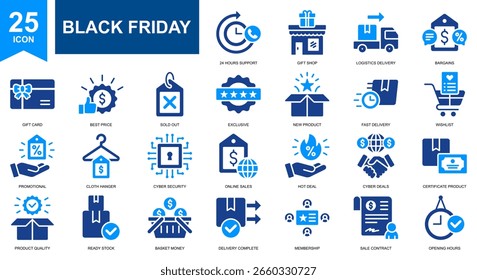 Black Friday and Discount icon set collection. Simple glyph color vector	
