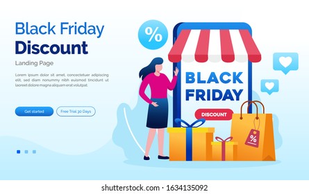 Black friday discount landing page website illustration flat vector template