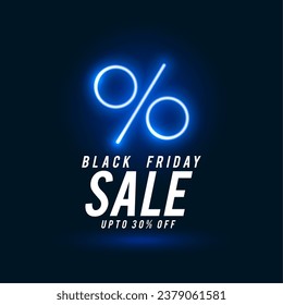 black friday discount offer background with glowing percent neon frame vector
