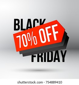 Black Friday discount poster with 70 percent off sale price tag for shop clearance action