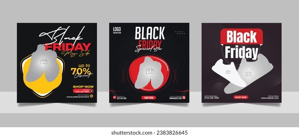 Black Friday discount sale banner product marketing social media post square flyer template set