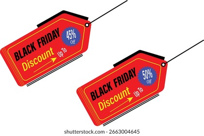Black Friday desconto tag vetor design com etiqueta suspensa e elemento de selo promocional