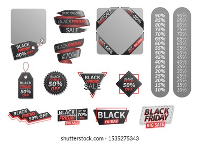 black friday discount tags and labels isolated