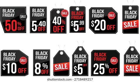 Conjunto de etiquetas de descuento de Black Friday: etiquetas de venta, insignias de Precio y etiquetas adhesivas de oferta promocional Colección