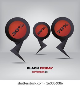 Black friday discount tag/sticker with different reductions. Eps10 vector illustration suitable for e-shop or advertising.