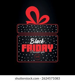 Black Friday discount vector gift box with up to 50% off text