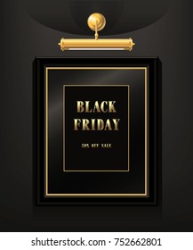 Black Friday, discounts, sale. Frame with a lamp on the wall, an editable template. Vector illustration.
