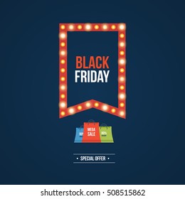 Black Friday discounts and special offers on shopping. Vector illustration. You can use in brochures, banners, graphics, and commercial materials.