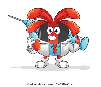 black friday doctor holding medichine and injection vector. cartoon character