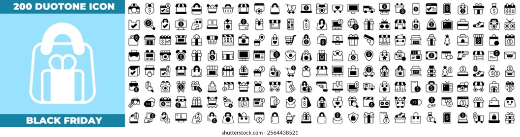 Black Friday Duotone Editable Icons set. Vector illustration in modern thin duotone style of black friday icons: gift, shop, ecommerce, etc