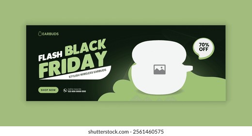 Black Friday Earbuds Super Sale social media cover banner template and EarPods web banner design
