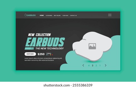 Black Friday Earbuds Website Landing Page, Web Banner, and Homepage Hero Section User Interface Design Template