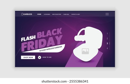 Black Friday Earbuds Website Landing Page, Web Banner, and Homepage Hero Section User Interface Design Template