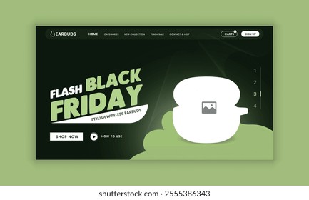 Black Friday Earbuds Website Landing Page, Web Banner, and Homepage Hero Section User Interface Design Template