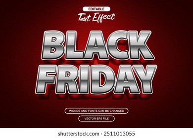 Black Friday editable text effect with metallic color and red background