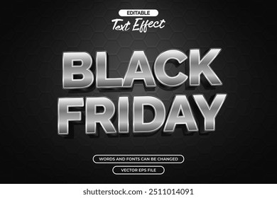 Black Friday bearbeitbarer Texteffekt mit metallischer Farbe und schwarzem Hintergrund