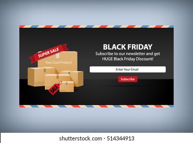 Black Friday E-mail Newsletter Subscription Mockup Template Layout Vector Illustration
