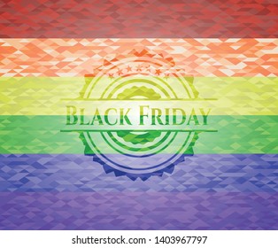 Black Friday emblem on mosaic background with the colors of the LGBT flag