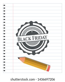 Black Friday emblem with pencil effect. Vector Illustration. Detailed.