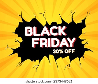 Black Friday end of season sale breaking through wall Promotion banner, web poster