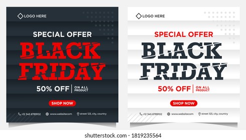 Black Friday event banners, background and social media template in black and white colors