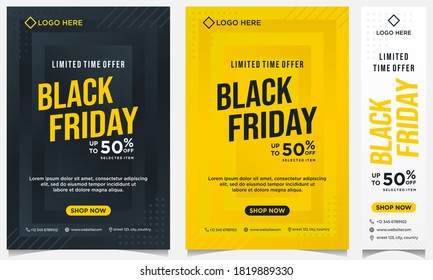 Black Friday event banners, background and social media and flyer template in yellow and black color