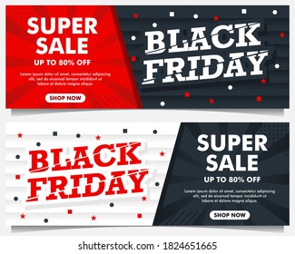 Black Friday event banners, background template in red, white and black color