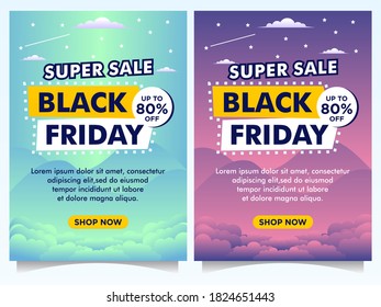 Black Friday event banners, flyer, social media post template in landscape background concept