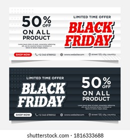 Black Friday event banners template in black and white colors with wooden wall background style