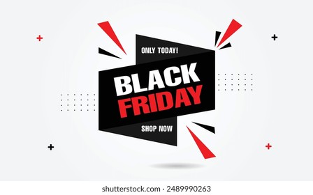 Black Friday Exclusive! Today Only Shop Now Banner Template with White Background, Stylish Black and Red Shapes Vector Art, Limited Time Offer Sale Event