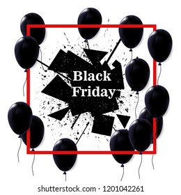 black Friday, explosion triangles spray, vector, 3D black balloons, banner