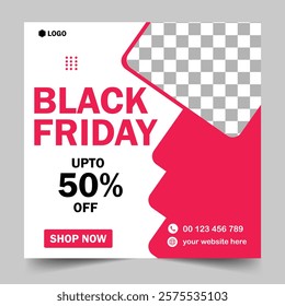 Black Friday fashion banner social media post template. Black Friday sale banner. Social media. 