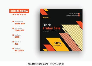 Black Friday Fashion Sale social Media Post, Black Friday sale banner, Social media post or web ads design template, Price off discount background, Editable Post Template Social Media Banner