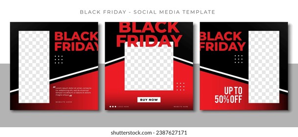 black friday fashion sale social media post template feed design, event promotion vector red banner