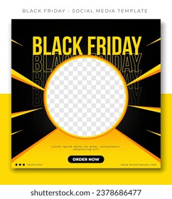 black friday fashion sale, yellow social media post template design, event promotion vector banner