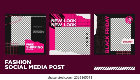 Black friday fashion social media post template with streetwear style. Set of vector social media template for online business.