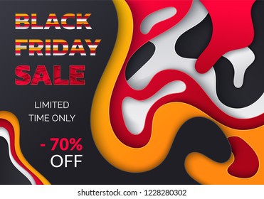 Black Friday final discounts vector. Sale, special discount 70 percent off, promo poster with 3D effects, best offer, flyer info about price reduction
