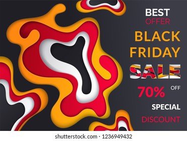 Black Friday final discounts vector poster. Sale, special discount 70 percent off, promo with 3D effects. Best offer, flyer info about price reduction