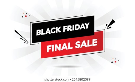 Black Friday final sale buy now editable banner template design with light white and dark black gradient, red shapes on white background, perfect for promotions and special discounts.