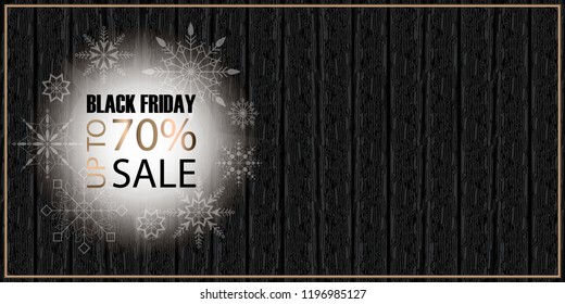 Black Friday final sale inscription design template. Advertising Poster design. Black Friday sale and discounts banner with snowflakes. Place for text. Vector illustration.